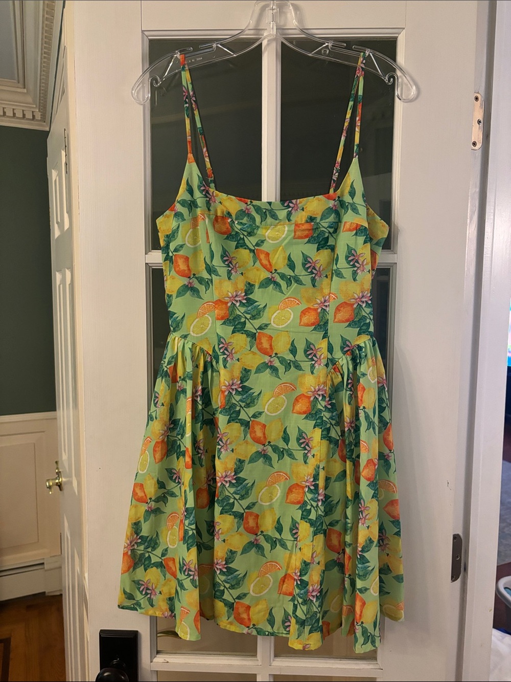 All in Favor Lemon & Floral Spaghetti-Strap Mini Dress in Green and Yellow